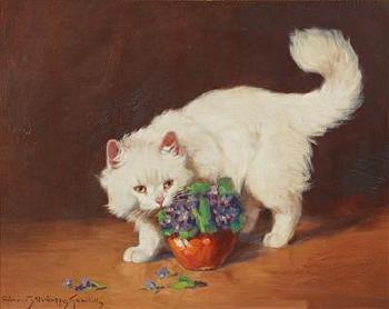 Kitten and a Posy of Violets by 
																			Gabrielle Rainer Istvanffy