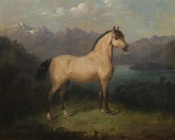 Portrait of a horse with the Veldesersee in the background by 
																	Carl Martin Ebersberg