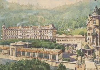 A View of the Grandhotel Pupp in Karlovy Vary by 
																	Ferdinand Engelmuller