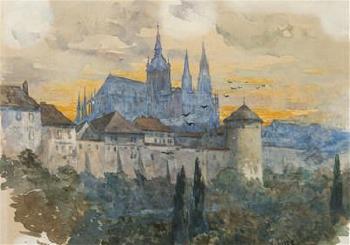 St. Vitus Cathedral Viewed from the Royal Gardens by 
																	Ferdinand Engelmuller