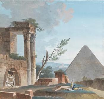 Archtitectural Capriccio with Ancient Ruins and the Pyramid of Cestius by 
																			Alexandre Jean Dubois Drahonet