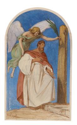 The Martyr Saint Bartholomew, Accompanied by Angels by 
																	Josef Danhauser