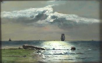 A Seascape: a Sunbeam Gleams through the Clouds by 
																			Georges Roussin