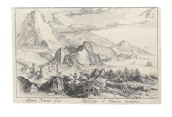 Mountain Landscape and a House in the Forground by 
																	Simon Weynouts Frisius