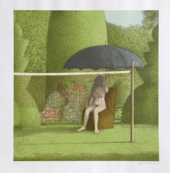 Girl Sitting in the Garden by 
																	David Inshaw