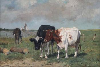 Cows at the bank by 
																	Emile van Damme-Sylva