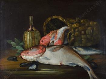 Natura morta con pesci by 
																			Antonio Rotta