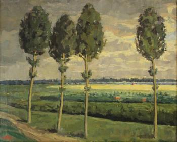 Landscape with four cypress trees by 
																			Mary Elisa Havning-Bonfils