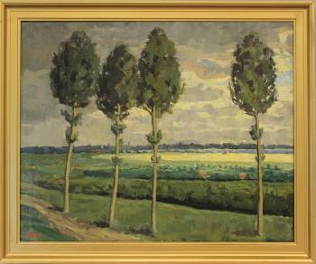 Landscape with four cypress trees by 
																			Mary Elisa Havning-Bonfils