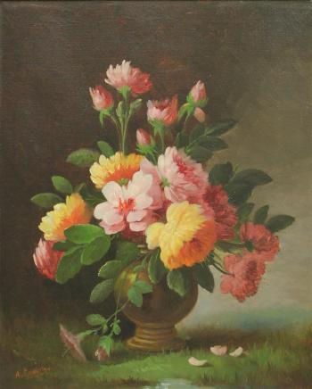 Still life of bouquet by 
																			Andre Combes