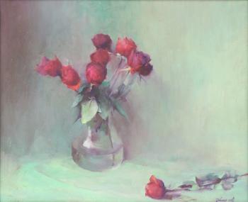 Roses in a glass vase by 
																			 Zhang Hongnian