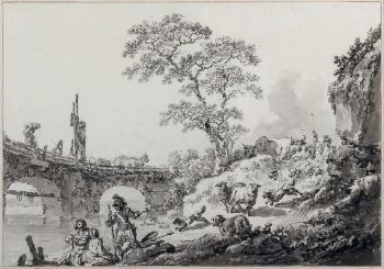 Paysage à la barque et paysage au pont by 
																			Jean Marie Princelle