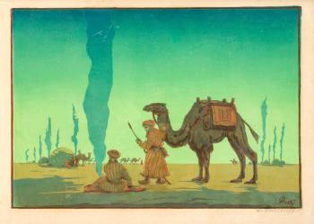 Beduinenlager mit Kamel und aufsteigenden Rauchsäulen by 
																	Vadim Dmitrievitch Falileieff