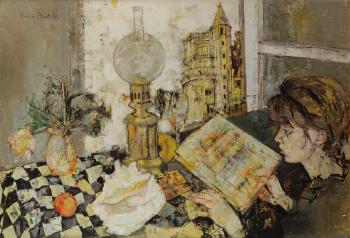 Femme lisant dans un intérieur by 
																	Francoise Adnet
