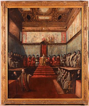 Il Doge e i Senatori nella Sala del Collegio in Palazzo Ducale by 
																			Pietro Malombra