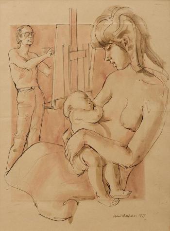 Self Portrait with Mother and Child by 
																	Louis Kahan