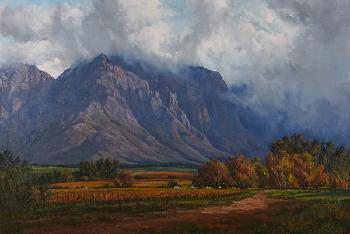 Extensive Farm Landscape with Mountains by 
																	Casey Van der Leek