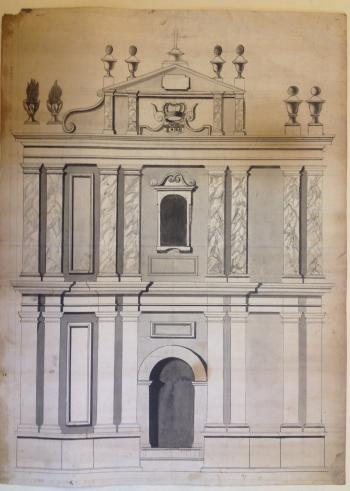 Fassade einer Kirche mit päpstlichem Wappen by 
																	Giacomo Fioroni Di Balmuccia