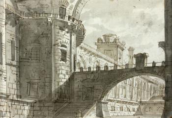 Projet de décor avec un pont by 
																	Alessandro Sanquirico