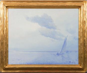 Sailboat in blue by 
																			Leon Dabo