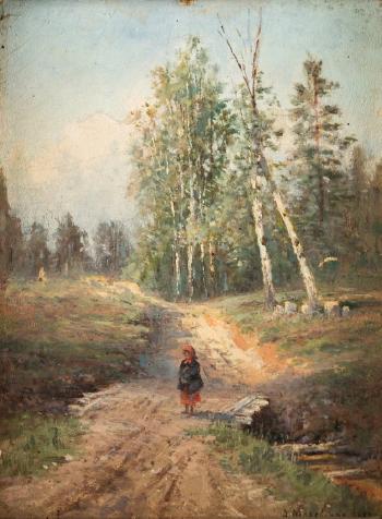 Girl on a Country Lane, 1888 by 
																			Aleksandra Egorovna Makovskaia