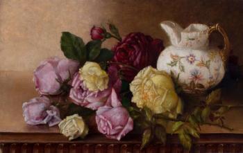 Roses with pitcher on a table by 
																			Abbie Luella Zuill
