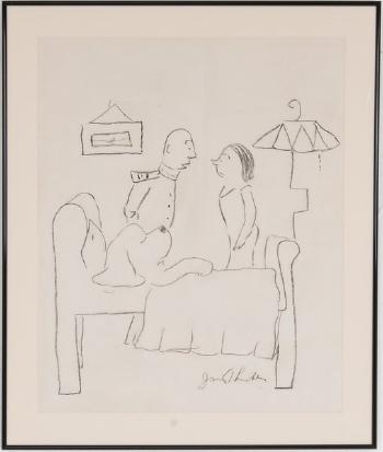 Couple standing at bedside by 
																			James Grover Thurber