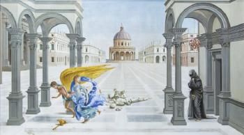 Allegory of death with an archangel in a piazza by 
																			Romano Parmeggiani