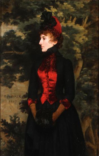 Portrait of a Finely Dressed Woman with Velvet Vest and Fur Muff by 
																			Herman Fenner-Behmer