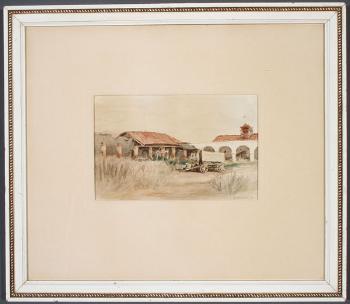 Old California Mission Ranch with Wagon and Figures by 
																			Alexander F Harmer