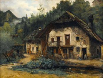 Altes Bauernhaus mit Spinnerin by 
																	Victor Marie Felix Danvin