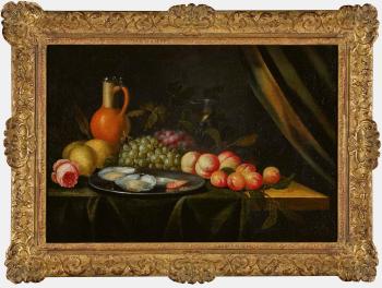 Stillleben mit Früchten, Krug, Rose und Austern by 
																			 Pseudo Simons