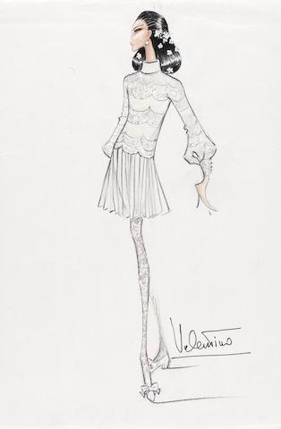 A wedding dress design for Jacqueline Kennedy by 
																	Valentino Garavani