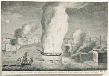The Burning of the American Fregate the Philadelphia in the Harbour of Tripoli by 
																	John B Guerrazzi