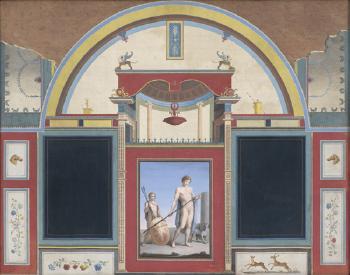 Adonis mit Schild und Speer und einem Jüngling (Wanddekoration aus der Villa des spanischen Legaten in Rom) by 
																	Angelo Campanella
