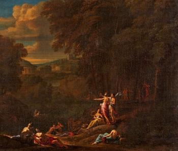 Southern Landscape with bathing Nymphs by 
																	Jan van Voordt