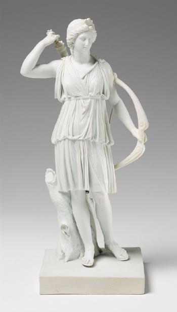 A rare Neoclassical Meissen figure of Diana by 
																			Christian Gottfried Juchtzer