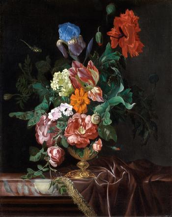 Still Life with a Vase of Flowers and Insects by 
																	Nicolaes Lachtropius