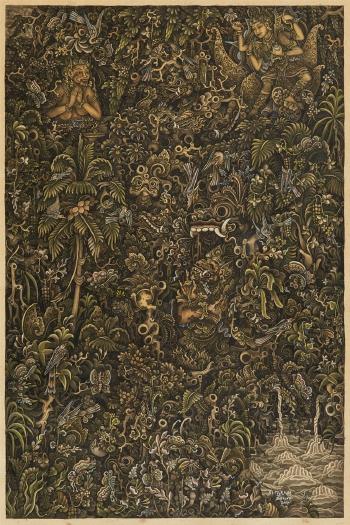 Depicting Balinese gods in a jungle with insects by 
																	I Ketut Murtika