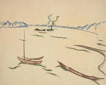 Schiffe auf dem Rhein by 
																	Walter Ophey