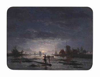 An extensive river scene with fishermen by night by 
																	Jacobus Theodorus Abels