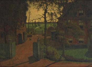 Boerderij aan de Amstel bij Ouderkerk: a farmhouse along the river Amstel by 
																	Jan Eduard Karsen