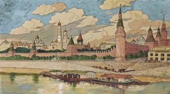 View of the Kremlin from the Sofiyskaya embankment, Moscow by 
																	Boris Vasilevich Zvorykin