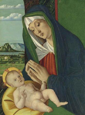 The Madonna and Child with a landscape beyond by 
																	Jacopo da Valenza