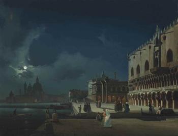 Venezia: veduta notturna del Molo verso la Basilica della Salute by 
																	Ipolito Caffi