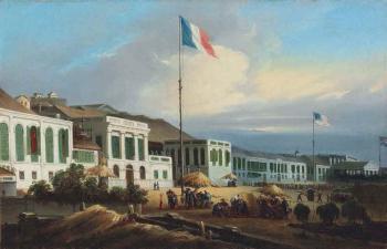 The French, American and British factories at Canton by 
																	 Lam Qua