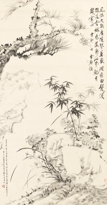 Bamboo, Rocks, Pine, Chrysanthemum by 
																	 Zheng Manqing