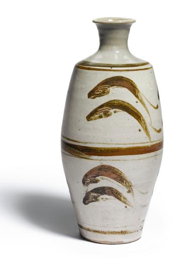 Vase with 'Leaping Fish' Design by 
																	Bernard Leach