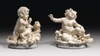 Pair of Putti Representing The Senses of Sight and Touch by 
																	Antonio Raggi