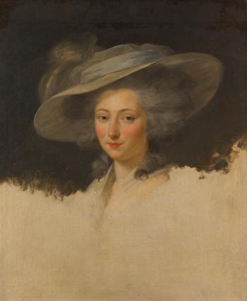 Portrait of A Lady, Head and Shoulders Wearing A Grey Hat by 
																	Henri Pierre Danloux